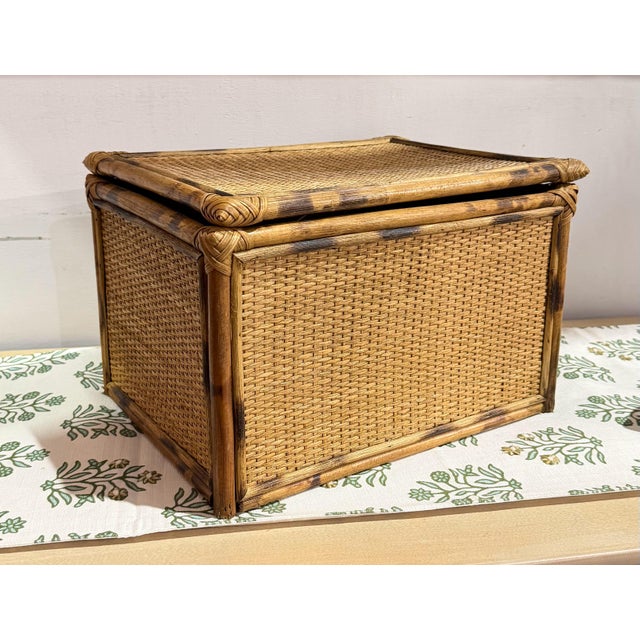 Vintage Tortoiseshell Bamboo and Rattan Storage Box For Sale - Image 13 of 14