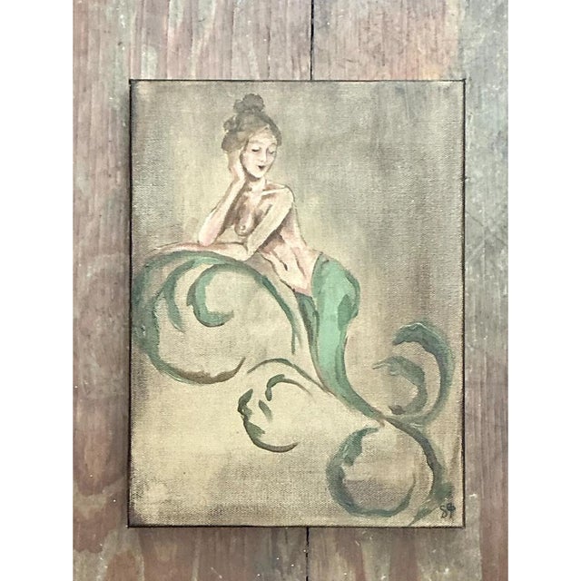 Vintage Oil Painting of Mermaid on Canvas For Sale - Image 12 of 12