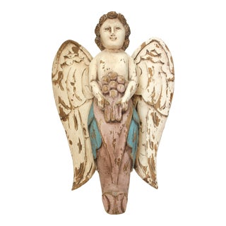 Artist Signed Carved Winged Cherub Sculpture For Sale
