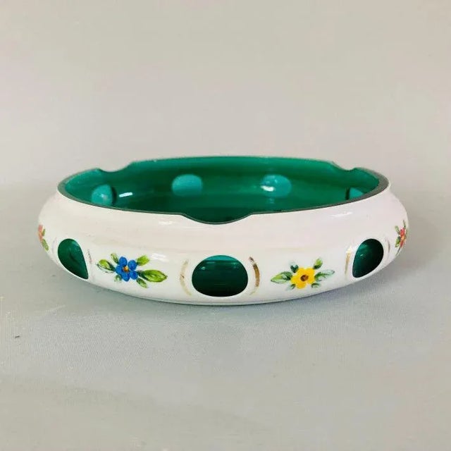 Vintage Bohemian Art Glass Czech Hand Painted Ashtray For Sale In New York - Image 6 of 6