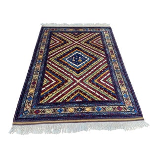 Vintage Kazak Wool Rug, Sunburst Medallion For Sale