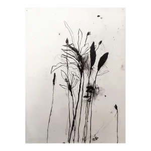 Contemporary Abstract Charcoal & Oilstick on Paper Painting "In the Weeds Ink Bloom #6" by Robert Baribeau
