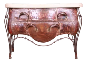 Evan Lewis Modern French Louis XV Marble Top Copper Bombe Chest