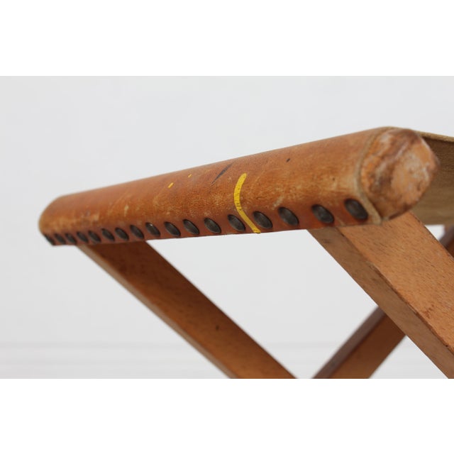 Danish Artist Stool of Beech and Cognac Colored Leather, 1950s For Sale - Image 9 of 10