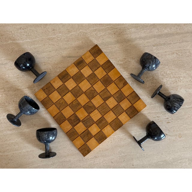 Carved Marble Stemware (6 Goblets) Displayed on Handmade Chess/Checkerboard 1969 For Sale - Image 6 of 14