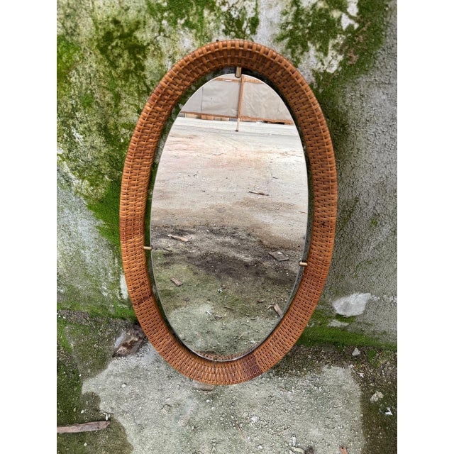 Mid-Century Modern Italian Bamboo Framed Oval Mirror, 1960s, in Very Good conditions. Designed 1960 to 1969