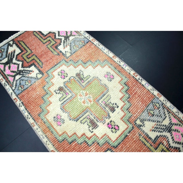 Rustic Multicolor Faded Turkish Handmade Doormat Rug For Sale - Image 3 of 6