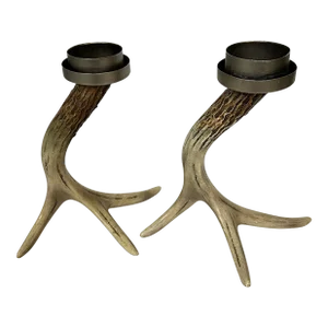Faux Whitetail Deer Antler Candleholder - a Pair