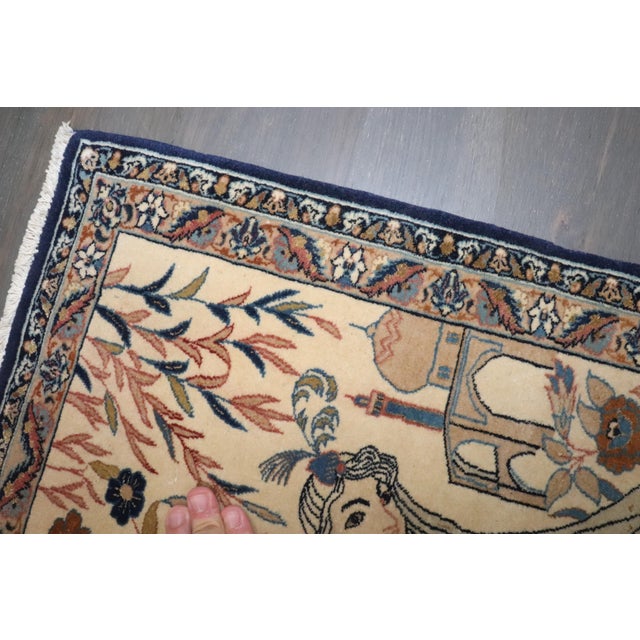 Mid 20th Century Vintage Zabihi Collection Persian Nain Pictorial Lady with a Banjo Rug - 1'5" x 1'9" For Sale - Image 5 of 6