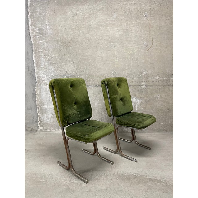 Pair of Vintage 1970’s MCM Tubular Metal Frame Dining Chairs For Sale - Image 4 of 15