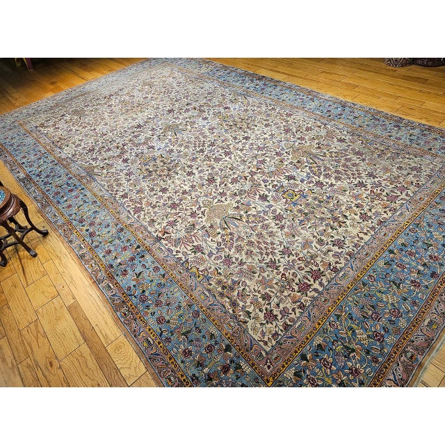 Vintage Oversized Persian Kerman Lavar Rug, Hand-Knotted Wool, Allover Vase Pattern, Ivory & Blue, 11’ X 19’ For Sale - Image 9 of 18
