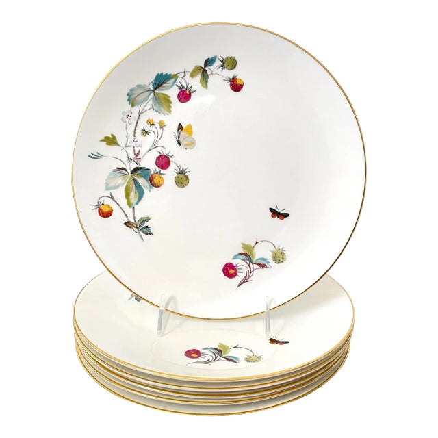 Royal Worcester Strawberry Fair Dinner Plates Butterfly . Set of 6. T Goode & Co For Sale