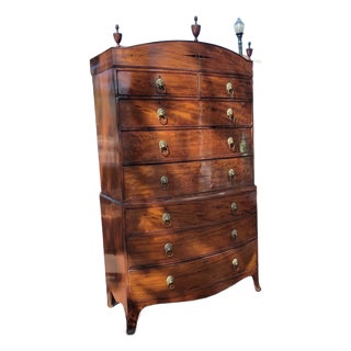 English Regency Mahogany Bow-Front Chest-on-Chest With Ebony Inlay & Lion-Head Pulls, C. 1810–1820 For Sale