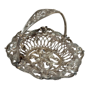 Share Antique Ornate Handmade Silver Plate Repousse Candy Dish Bowl Handle Reticulated