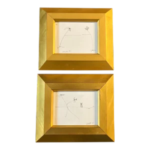 1980’s 2 Original Robert Cooke Abstract Pen & Ink Drawings Framed -A Pair