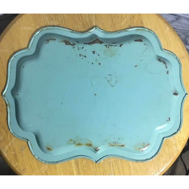 1950s Vintage Tole Ware Blue Hand Painted Flowers Mini Tray For Sale - Image 5 of 11