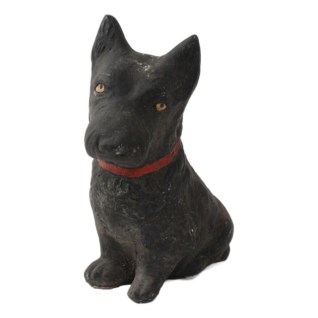 Black Scottie Dog Garden Ornament Reconstituted Stone, English Mid 20th C. For Sale