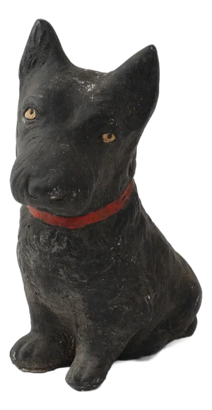 Black Scottie Dog Garden Ornament Reconstituted Stone, English Mid 20th C.