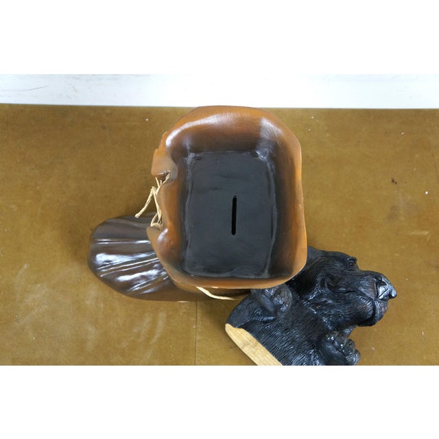 Wood John Garton Jd Adkins Hand Carved Puppy Dog Mucker Boot Piggy Coin Bank For Sale - Image 7 of 12