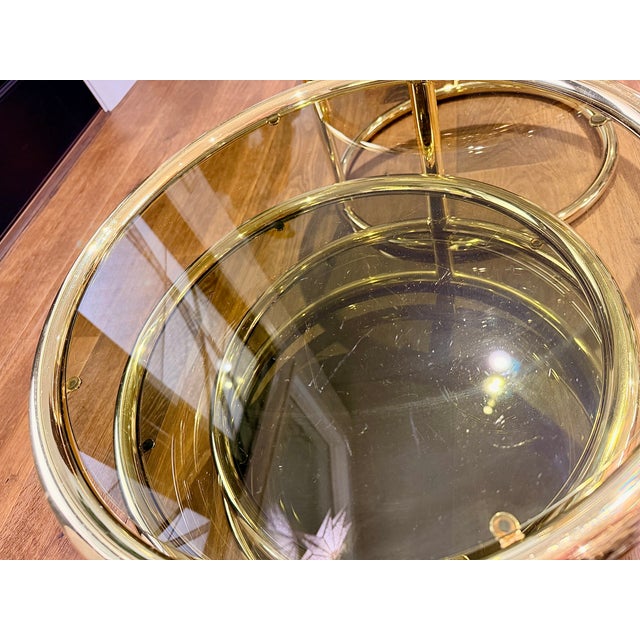 Vintage Brass & Glass Nesting Coffee Table Set + Side Table | in the Style of Milo Baughman | Hollywood Regency For Sale - Image 10 of 10