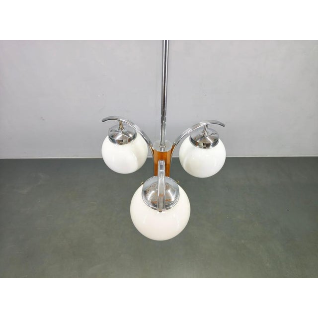 1930s Art Deco Chandelier in Chrome, Walnut & Glass, 1930s For Sale - Image 5 of 15