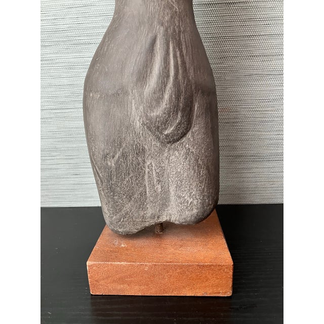 Gray Antique Khmer Sandstone Female Deity Figure on a Wooden Base, 20" T For Sale - Image 8 of 12