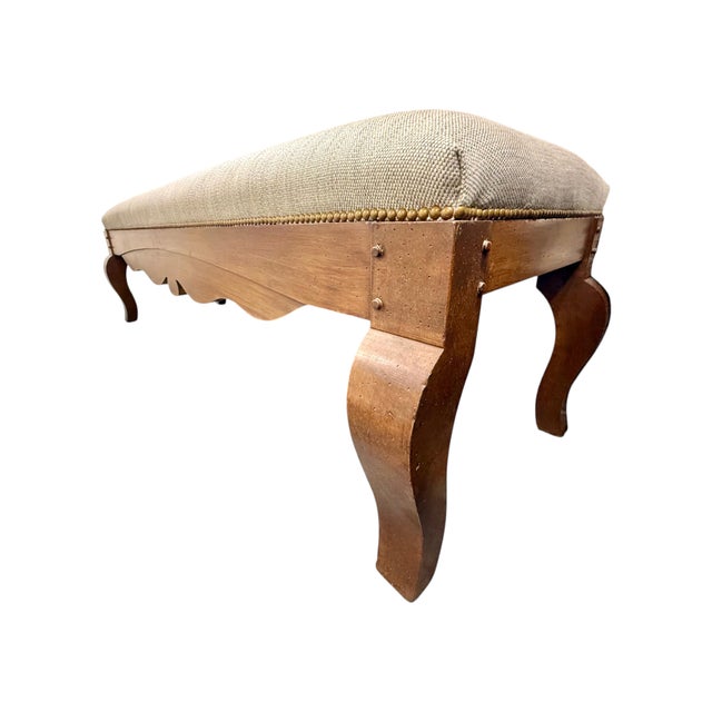 Louis XV–Style Upholstered Wall Bench With Sculptural Cabriole Legs and Nailheads For Sale - Image 4 of 6