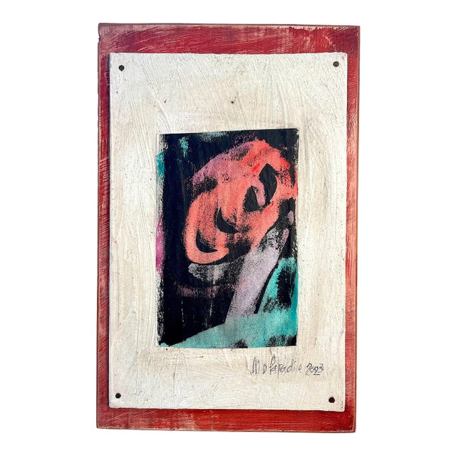 Collage 3 Maria Donata Papadia Monotype on Painted Wood Board For Sale