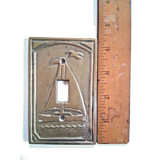 Mid-Century Modern Cast Brass Sailboat Single Toggle Light Switch Plate Cover Nautical Beach House For Sale - Image 3 of 4
