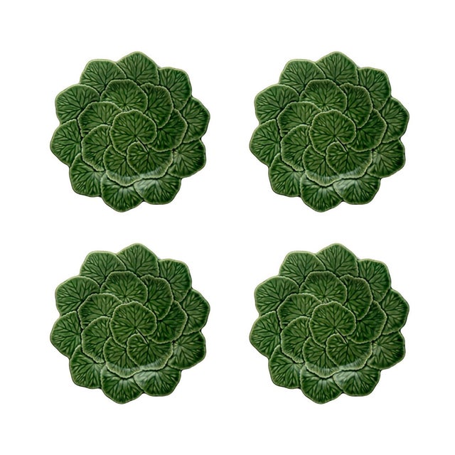 Traditional Bordallo Pinheiro Geranium Dessert Plates, Green, Set of 4 For Sale - Image 3 of 3