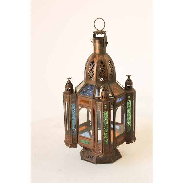 Handcrafted Moroccan Tole and Glass Lantern, Moorish Style, 1960 For Sale - Image 11 of 17
