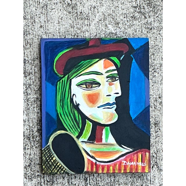 Vintage Cubist Original Oil Portrait on Board For Sale In West Palm - Image 6 of 12