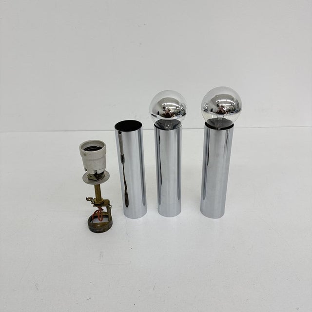 Mid-Century Modern Minimalist Chrome Tube Wall Lamps, 1970s, Set of 3 For Sale - Image 3 of 18