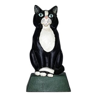 1990s Cast Iron Tuxedo Cat Doorstop From Canada For Sale