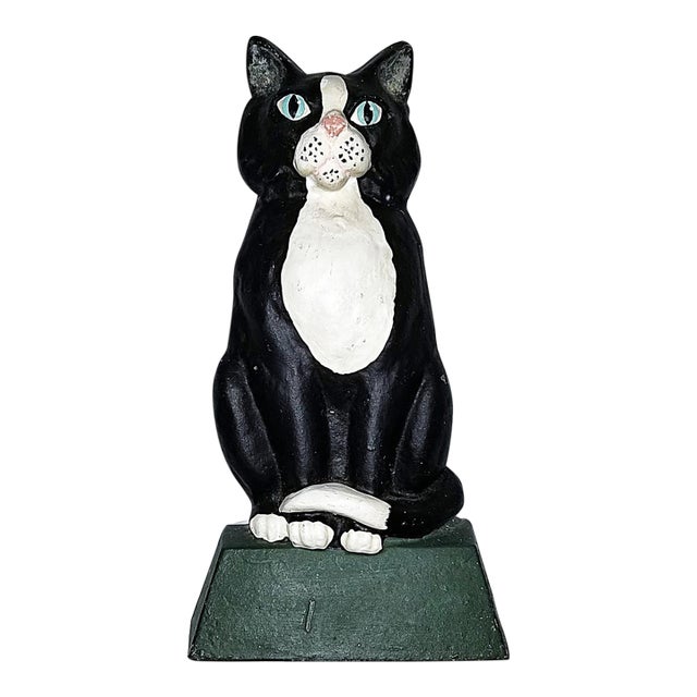 1990s Cast Iron Tuxedo Cat Doorstop From Canada For Sale