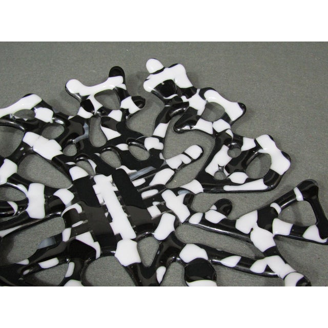 Glass Black & White Handmade Fused Glass Plate or Shallow Bowl – 11" Modern Abstract Centerpiece For Sale - Image 7 of 10