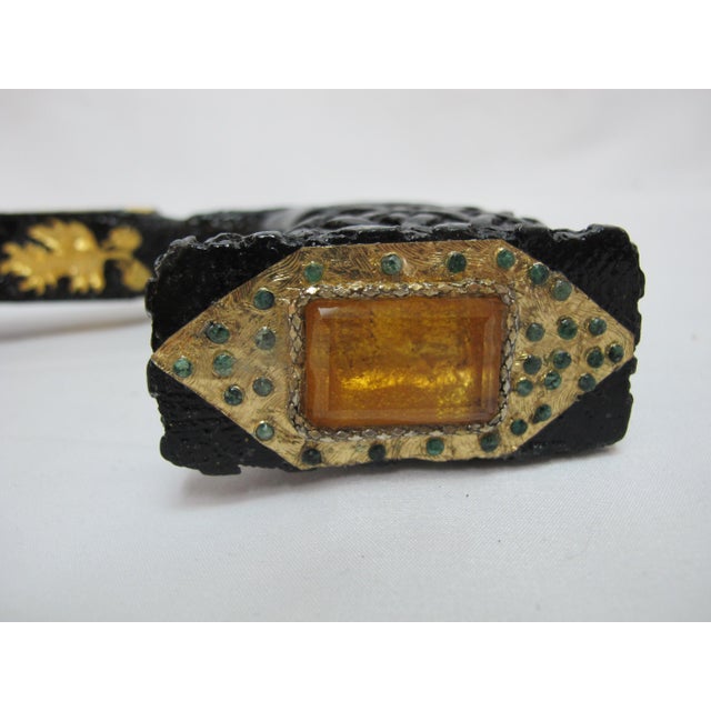 Ornamental & Decorative Materials Alligator Carved Wood Gold Leaf Amber Inlaid Black Lacquer Walking Stick Cane For Sale - Image 7 of 18