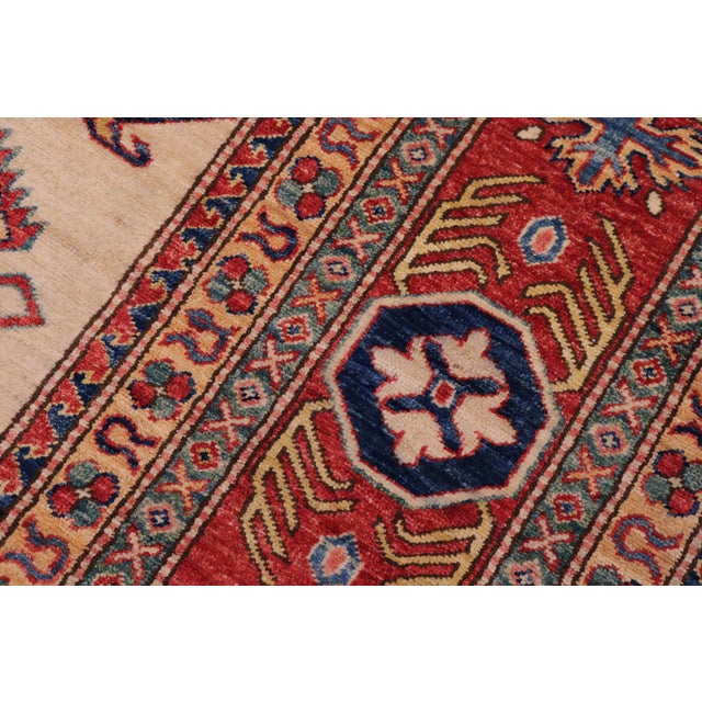 Textile Shabby Chic Tribal Super Kazak Ivory/Red Wool Rug - 8'9'' X 11'8'' For Sale - Image 7 of 10