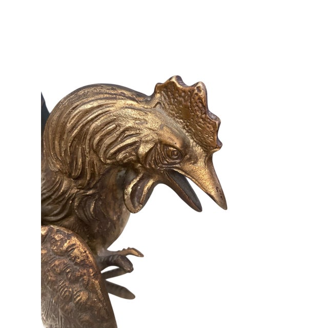 Vintage Solid Brass Fighting Rooster Sculptures Gorgeous Well Constructed For Sale - Image 4 of 4