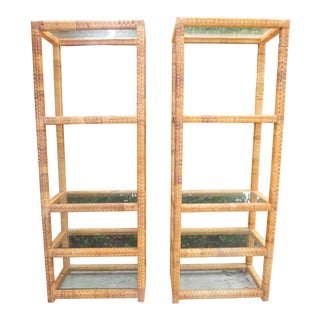 Vintage Caned Wrapped Etageres For Sale