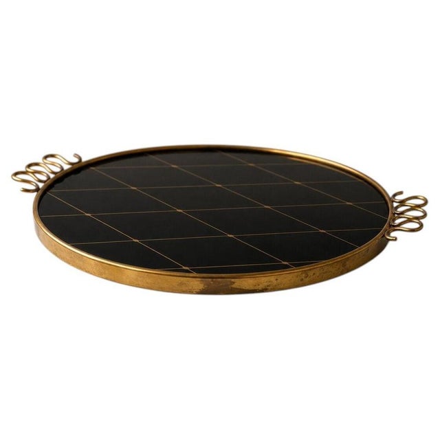 Brass and Black Glass Serving Tray by Josef Frank for Svenskt Tenn, Sweden, 1940s For Sale - Image 9 of 9