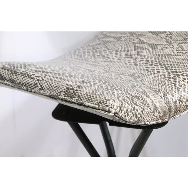 Set of Three Mid 20th Century Swivel Bar Stools in New Faux Python Vinyl Upholstery For Sale - Image 18 of 18