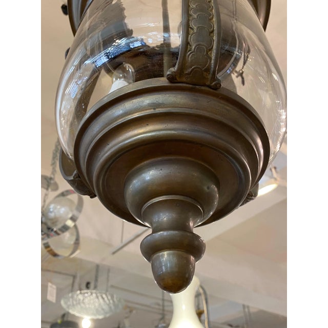 1940s Patinated Bronze With Hand Blown Glass Lantern For Sale - Image 4 of 10