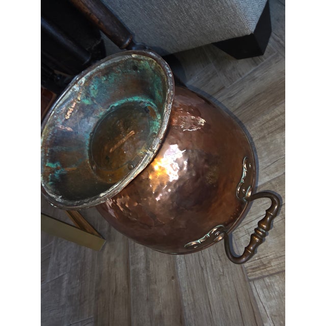Rustic European Antique Copper Helmet Form Scuttle For Sale - Image 3 of 13
