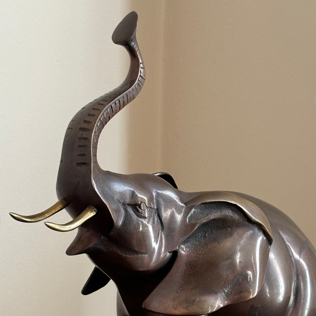 Mid-Century Modern Large Mid-20th Century Brass Elephant Sculpture W/ Bronze Patinated Finish For Sale - Image 3 of 11