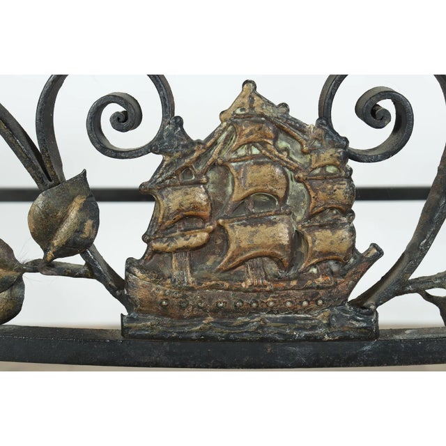 1900 - 1909 Early 20th Century Ship -Themed Renaissance Revival Gold & Black Iron Console For Sale - Image 5 of 8