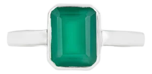 925 Sterling Silver 0.57 Carat Octagon Cut Emerald Solitaire Ring- Size 7