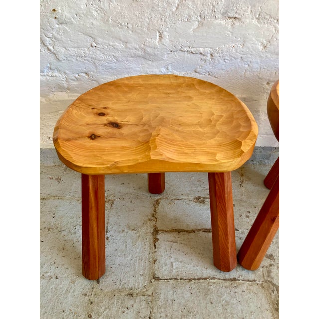 Wood Primitive Style Tripod Stools, 1960s, Set of 4 For Sale - Image 7 of 18
