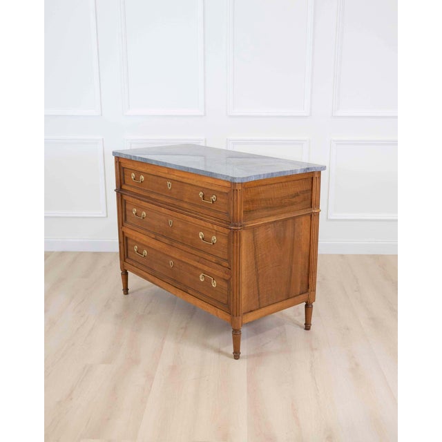 Wood French 18th Century Louis XVI Walnut Marble-Top Chest of Drawers For Sale - Image 7 of 9