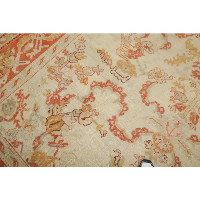 Antique Zabihi Collection Ivory Orange Turkish Oushak Room Size Carpet - 10'7" x 13'3" For Sale - Image 9 of 12